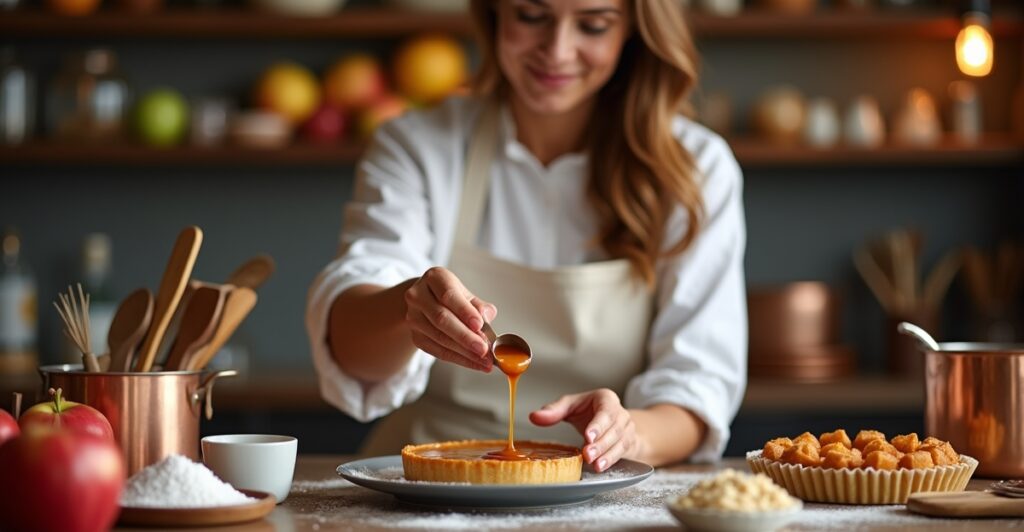 Caramel sauce being made for apple tart