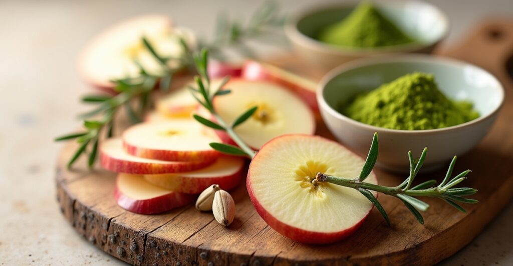 Apple slices with cardamom, rosemary, and matcha for unique baking pairings